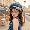 Double-Brim Turned-Up Denim Beret – Breathable Cotton Hat for Women by FitiqueFit