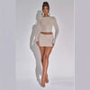 Long Sleeve Top Rhinestone Tight Mini Skirt Suit