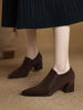 Women's Suede Pointed Toe Chunky Heel Pumps – Deep Vamp Low Heel by FitiqueFit