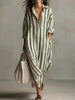 Striped Lapel Collar Dress – Side Slits & Pockets by FitiqueFit