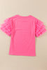Pink Tulle Ruffle Sleeve Top