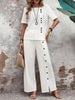 Women’s Button-Up Top and Loose Fit Two Piece Linen Set by FitiqueFit