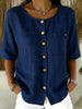 Crew-Neck 3/4 Sleeve Shirt with Metal Buttons – 7 Colors, S–3XL by FitiqueFit