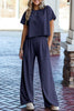 White Raw Hem Loose Tee and Wide Leg Pants Set