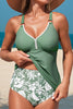 Four Leaf Clover O-ring Knot Back Straps Ricrac Trim V Neck Tankini Contrast Printed Swim Short 2pcs Set by Wild and Free Boutique