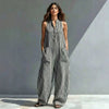V-Neck Sleeveless Striped Loose Cropped Jumpsuit | 3 Colors S–3XL by FitiqueFit