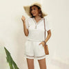 Boho Chic Lace Detail Outfit V-Neck Short Sleeve Summer Set by FitiqueFit