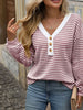 Striped Button Detail Long Sleeve T-Shirt by Simply Love