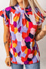 Frill Printed Mock Neck Cap Sleeve Blouse