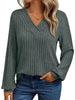 Ribbed Knit V-Neck Long Sleeve T-Shirt by Simply Love