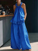 Halterneck Loose Two-Piece Set | Pleated Asymmetric Pocket Set by FitiqueFit