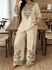 Women’s Ethnic Two Piece Set with Long Sleeve Shirt and Cropped Pants by FitiqueFit