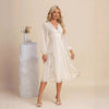 Floral Long Sleeve V-Neck Pleated Midi Dress – High Waist Flared Hem by FitiqueFit