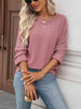 Striped Notched Long Sleeve T-Shirt by Simply Love