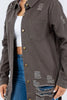 American Bazi Distressed Button Up Long Sleeve Jacket Trendy Buttoned Jacket with Distressed Finish for Women by Stevvex