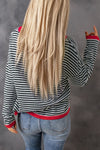 Pink Contrast Trimmed Striped Drop Shoulder Sweater