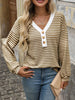 Striped Button Detail Long Sleeve T-Shirt by Simply Love