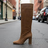 Women’s Suede High Heel Boots | Pleated Thick Heel Pointed Toe by FitiqueFit