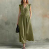 V-Neck Puff-Sleeve Dress with Pockets – Cotton Linen, 7 Colors by FitiqueFit