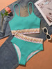 Bikini Scoop Neck High Waist 2 Piece Swimsuit for Women – Chic Solid Color Bikini Set with Contrast Band Detail – Stretchy Comfortable Flattering Swimwear for Beach Pool and Summer Vacation by Stevvex