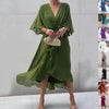 Batwing Sleeve V-Neck Midi Dress – Tied Irregular Hem Fairy Dress by FitiqueFit