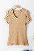 Mist Green Petal Sleeve Waffle Knit V Neck T-Shirt