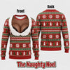 Cheeky Santa Ugly Christmas Sweatshirt, Funny Costume Illusion Crewneck Pullover with Elf and Reindeer Print Knitted Sweater