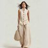 Women's Stand Collar Sleeveless Top & High-Waist Wide-Leg Pants Set by FitiqueFit