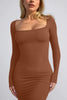 Caramel Built-In Shapewear Dress Square Neck Long Sleeve Maxi Dress Elegant Shapewear Dress For Women by Stevvex