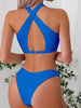 Bikini Criss Cross Neck 2 Piece High Cut Flattering Swimsuit for Women – Elegant Solid Color Bikini Set with Stretchy Cross Strap Detailing – Comfortable and Stylish Swimwear for Poolside Lounging Beach Days & Summer Vacations by Stevvex