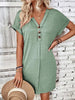Elegant Button V-Neck Short Sleeve Dress Flattering Casual & Office Wear Simple Dress by Stevvex