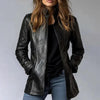 Vintage Style PU Jacket — Mid-Length Open Cardigan Leather Coat with Pockets by FitiqueFit