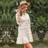 Women's V-Neck A-Line Dress – Three-Quarter Sleeve Button Contrast Panel by FitiqueFit