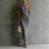 Women's Satin Off-Shoulder Slim-Fit Maxi Dress by FitiqueFit