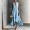 Women's Deep V-Neck Sleeveless Asymmetrical Maxi Dress – Patchwork by FitiqueFit