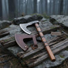 Handmade Damascus Skeggøx Bearded Axe with Leather Wrap and Sheath by JW SteelCrafts