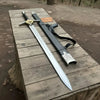 King's Oath Fantasy Longsword Replica Gold Guard, Gemstone Inlays & Leather Scabbard by JW SteelCrafts