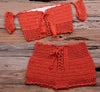 Fashion Beach Bikini Set Knitting Swimsuit Crochet Style Off Shoulder Bathing Handmade Tassels Bikini Bra Two Piece Beach Outfits For Women Crochet Tassels Hollow Out Bikini Bra Top Skirt Cover Up Dress by Stevvex