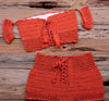 Fashion Beach Bikini Set Knitting Swimsuit Crochet Style Off Shoulder Bathing Handmade Tassels Bikini Bra Two Piece Beach Outfits For Women Crochet Tassels Hollow Out Bikini Bra Top Skirt Cover Up Dress by Stevvex