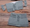 Fashion Beach Bikini Set Knitting Swimsuit Crochet Style Off Shoulder Bathing Handmade Tassels Bikini Bra Two Piece Beach Outfits For Women Crochet Tassels Hollow Out Bikini Bra Top Skirt Cover Up Dress by Stevvex