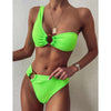 Modern Design Bikini Set One Shoulder Women's Swimsuits High Waist Bright Color Swimwear Women Rings Ribbed Bikinis Women's Ribbed O-Ring String Bikini Swimsuit Comfortable Swimwear by Stevvex