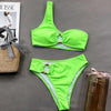 Modern Design Bikini Set One Shoulder Women's Swimsuits High Waist Bright Color Swimwear Women Rings Ribbed Bikinis Women's Ribbed O-Ring String Bikini Swimsuit Comfortable Swimwear by Stevvex