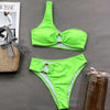 Modern Design Bikini Set One Shoulder Women's Swimsuits High Waist Bright Color Swimwear Women Rings Ribbed Bikinis Women's Ribbed O-Ring String Bikini Swimsuit Comfortable Swimwear by Stevvex
