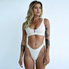 Fashion Bikini Women Two Pieces Swimsuit Button Swimwear Female Solid Bathing Suit Women's Scoop Neck Cut Out Front Lace Up Back High Cut Swimsuit Summer Beach Wear Swimming Suit by Stevvex