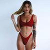 Fashion Bikini Women Two Pieces Swimsuit Button Swimwear Female Solid Bathing Suit Women's Scoop Neck Cut Out Front Lace Up Back High Cut Swimsuit Summer Beach Wear Swimming Suit by Stevvex