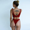 Fashion Bikini Women Two Pieces Swimsuit Button Swimwear Female Solid Bathing Suit Women's Scoop Neck Cut Out Front Lace Up Back High Cut Swimsuit Summer Beach Wear Swimming Suit by Stevvex