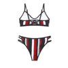 Fashion Blue White Women Striped Bikini Sets Swimsuit Women Halter Top Bikini High Waist Bathing Suits Bandage Two Piece Swimsuit Two Pieces Swimwear Women Summer Beach Adjustable Bathing Suit by Stevvex