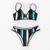 Fashion Blue White Women Striped Bikini Sets Swimsuit Women Halter Top Bikini High Waist Bathing Suits Bandage Two Piece Swimsuit Two Pieces Swimwear Women Summer Beach Adjustable Bathing Suit by Stevvex