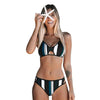 Fashion Blue White Women Striped Bikini Sets Swimsuit Women Halter Top Bikini High Waist Bathing Suits Bandage Two Piece Swimsuit Two Pieces Swimwear Women Summer Beach Adjustable Bathing Suit by Stevvex