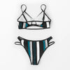 Fashion Blue White Women Striped Bikini Sets Swimsuit Women Halter Top Bikini High Waist Bathing Suits Bandage Two Piece Swimsuit Two Pieces Swimwear Women Summer Beach Adjustable Bathing Suit by Stevvex